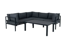 Venture Design Copacabana sofagruppe Svart med grå pute 3 hjørne, 2 midtdel & bord 120 x 70 cm