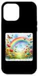 Coque pour iPhone 15 Pro Max Arc-en-ciel Ending In Wildflower Patch avec papillons Naturel