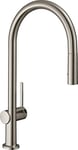 hansgrohe Talis M54 - kitchen tap with pull-out spray, 2 sprays, kitchen sink tap with spout height 210 mm, kitchen mixer tap with swivel spout, stainless steel finish