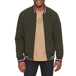 Tommy Hilfiger Men's Lightweight Varsity Rib Knit Bomber Jacket, Olive Soft Shell, L