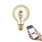 EGLO connect.z Smart Home E27 LED filament light bulb, G80, ZigBee, app and voice control, dimmable, white tunable light (warm – cool white), 360 lumen, 5 watt, vintage lightbulb amber