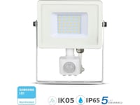 V-Tac Strålkastare Led-Projektor 30W 2400Lm 6400K Samsung Led Med Pir-Rörelsesensor Vit Ip65 459