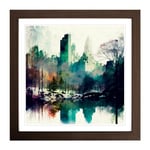 Central Park Abstract Art Framed Wall Art Print, Ready to Hang Picture for Living Room Bedroom Home Office, Walnut 18 x 18 Inch (45 x 45 cm)