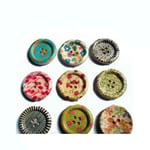 Packet 5 X Mixed Wood 25mm Round 4-holed Patterned Sew On Buttons Ha10750