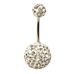 Navelpiercing med kristaller runtom, tunn stav, blingbollar 6mm