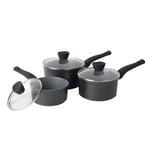 Set of 3 Non Stick Saucepan Russell Hobbs Pearlised Cookware Pan Pot Kitchen