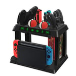 HuPop Controller Charger Dock for Switch - Controller & Game Disc Storage Holder Rack Shelf Stand Tower + Charging Docks Compatible with Switch Joy-Con/Pro Controller/Poke Ball (Black)
