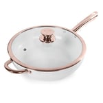 Tower T800003RW Linear Induction Saute Pan With Lid, Non Stick Cerasure Coating, White And Rose Gold, 2.6 Litre, 28 cm
