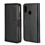 Huawei P20 Lite / Nova 3e mobilfodral i delade läder plånbok stående läge skyddande -Svart