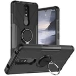 BRAND SET Case for Nokia 2.4 with Metal Ring Holder, 2-in-1 Comprehensive Protection Ultra-thin and Durable Shockproof Tough Phone Cover for Nokia 2.4-Black