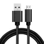 Micro USB till USB Tygkabel 3A 2 meter -  Svart (Färg: Svart)
