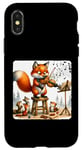 Coque pour iPhone X/XS Fox Awkwardly Learns Tabouret avec nœud Motif animaux de la forêt