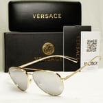 Authentic Versace Mens Gold Pilot Metal Sunglasses Silver Mirror 2217 1252/6G