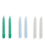 HAY - Candle Twist Set of 6 - Green/Light Blue/Light Grey - Grön,Grå,Blå - Ljus
