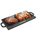 Reversible Cast Iron Griddle Plate Thickened BBQ Versatile Baking Grill Indoor Open Fire Oven Gas Stove Outdoor Camping Integrated Handles and Oil Drip Trays