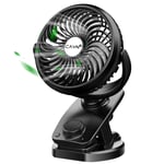 CAVN USB Desk Fan, 5000mAh Rechargeable Mini Portable Clip Fan (Max 45 Hours), 4 Speeds 360° Rotation, Auto Oscillating Quiet Fan Personal Fan for Baby Stroller Home Office Travel Camping (Black)