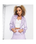 AsYou Womens PU croc blazer co-ord with faux fur trim in lilac-Purple - Size 8 UK
