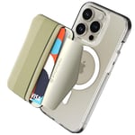 Sinjimoru Soft Elastic Band Grip Phone Wallet for MagSafe, Magnetic Phone Card Holder 5 Cards for Back of Cell Phone Case with Hand Finger Holder for iPhone 15 14 13 12 Series. M-Band Beige