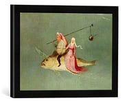 'Encadré Image de Hieronymus Bosch "The Temptation of St. Anthony, RIGHT HAND Panel, detail of a couple Riding A Fish, d'art dans le cadre de haute qualité Photos fait main, 40 x 30 cm, noir mat