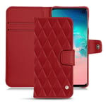 Housse cuir Samsung Galaxy S10E - Rabat portefeuille - Rouge - Cuir lisse couture - Neuf