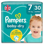 Pampers Baby-Dry Nappies, Size 7 (15kg+) Essential Pack (30 per pack)