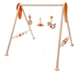 Hess Holzspielzeug 13385 - Jouet en bois pour bébé - Arche de jeu faite à la main avec figurines et hochets - Orange naturel - Environ 60 x 58 x 55 cm