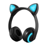 DERCLIVE Wireless Bluetooth Cat Ear Headband LED Lights Headphones Earphone Headset Phone,Black-Blue