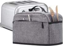ELR Toaster Dust Cover 2/4 Slices Toaster Appliance Protection Cover Zipper & Open Pockets Bread Machine Cover with Top Handle (4 Slice: 12.5x10x8in, Grey)