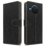 PIXFAB For Nokia X10 5G Leather Phone Case, Magnetic Closure Full Protection Book Folio Design, Wallet Case Cover [Card Slots] and [Kickstand] For Nokia X10 5G (6.67") - Black