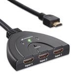 HDMI Switch Avec HDMI Cable, 3-Port HDMI Commutateur | Switcher Pour TV, Blu-Ray, Cable Box, PS3/PS4, Xbox 360/One, Wii U