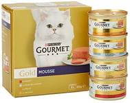 Purina Gourmet Gold Mousse pour Chats avec Poisson, Foie, Dinde et Boeuf, 96 boîtes de 85 g