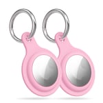 MATEPROX Soft Silicone Protector Case for AirTag 2021, 2 Pack Anti-scratch Item Finder Portable Protector Case Cover with Carabiner Keychain-Pink