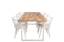 Venture Design Cirebon & Bobby matgrupp Natur/vit 6 st stolar & bord 200 x 90 cm