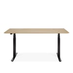 Ethnicraft - Bok Adjustable Desk - Varnished Oak Top - Black Base -With Cable Management -160 x 80 cm - Skrivbord - Alain Van Havre - Träfärgad - Trä