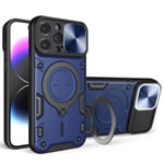 iPhone 15 Pro-deksel med stativ og kamerabeskyttelse - Blå