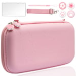 BRHE Pink Travel Carrying Case Kit for Nintendo Switch Lite Accessories Hard Portable Protective Bundle Shock/Water-Proof Shell with Glass Screen Protector Thumb Grip Caps (Switch Lite Pink)