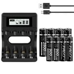 CITYORK AA AAA Battery Charger Slots Speedy Charger for Li-ion AA AAA Rechargeable Batteries, 4 Packs AA 2800mWh High Capacity Lithium Rechargeable Batteries and 4 Packs AAA 900mWh Durable Batteries