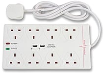 Pro Elec Sivitec 8 Way Surge Protected Extension Lead with 2 USB Charger Socket