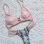 2017 Women Bikini Set Swimwear Bandage Push-up Padded Swimsuit B Pink L