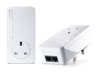 Devolo Dlan 550 Duo+ Powerline Starter Kit (500 Mbps, 2 X Plc Homeplug Adapters, 2 X Lan Ports, Pass Through, Internet Signal Booster, Ethernet Access Over Power Line)