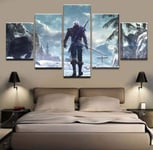 TOPRUN Canvas Picture - Wall Art Print - The Witcher Wild Hunt Geralt of Rivia - 5 panels - Modern Motif Wall Art - 5 piece - Non-Woven - Image Paintings - Framed Artwork - Ready to hang