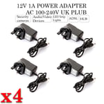 1A 12V Power Supply AC/DC UK Plug For  CCTV DVR Camera Kits LED Strip Pack Of x4