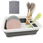 Collapsible Dish Drying Rack with Silicone Drain Mat - Portable Dinnerware Organizer, Perfect for Kitchen, Camper, Travel