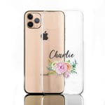 Personalised Phone Case For Huawei P30 Pro (2019), Flowers Underline Name on Clear Hard Cover