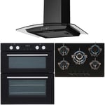 SIA Double Built Under Electric Fan Oven, 5 Burner Gas Hob And Curved Glass Hood