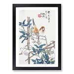 Big Box Art Two Birds Upon a Rose Bush by Ren Yi Framed Wall Art Picture Print Ready to Hang, Black A2 (62 x 45 cm)