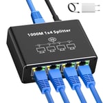 Switch Rj45 4 Ports 1000Mbps Switch Ethernet,Hub Rj45 Multiprise Ethernet 1 To 4 Splitter Avec Usb-C Câble Et Chargeur Pour Ordinateur,Hub,Network Switch,Routeur,Set-Top Box,Digital Tv
