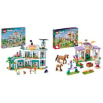 LEGO Friends Heartlake City Hospital Set with Helicopter Toy for 7 Plus Year Old Girls, Boys & Kids & Friends Horse Training Pony Stable Set with 2 Toy Horses, Aliya and Mia Mini-Dolls, Animal Care