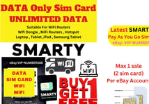 NEW Smarty UK WiFi Router Unlimited £20 DATA ONLY Sim Card Pay As You Go 5G 4G