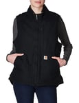 Carhartt Women's Loose Fit Washed Duck Sherpa-Lined Mock Vest Work Utility Outerwear, Black, M